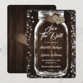 Save The Date Bois rustique Burlap Coeurs Mason Jar Mariage (Devant / Derrière)