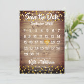 Save The Date Bois rustique Calendrier Gold Love Heart (Debout devant)