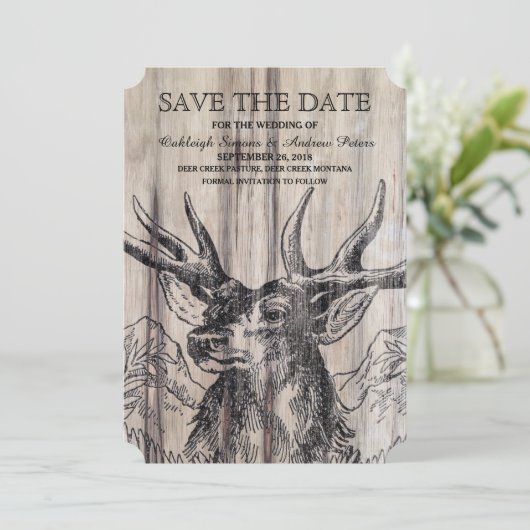 Save The Date Bois rustique | Deer Enregistrer la date (Debout devant)
