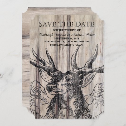 Save The Date Bois rustique | Deer Enregistrer la date (Devant / Derrière)
