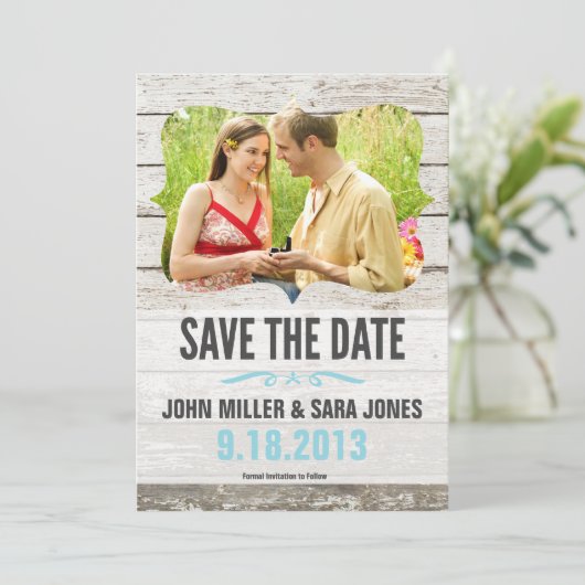 Save The Date Bois Rustique Enregistrer La Date (Debout devant)
