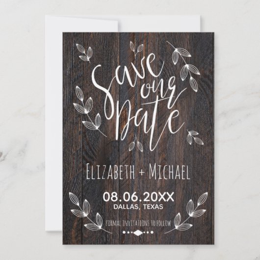 Save The Date Bois Rustique Épargnez notre Date Blanche Typograp (Devant)