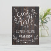 Save The Date Bois Rustique Épargnez notre Date Blanche Typograp (Debout devant)