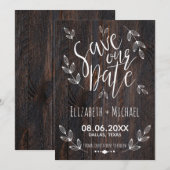 Save The Date Bois Rustique Épargnez notre Date Blanche Typograp (Devant / Derrière)