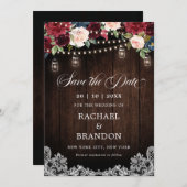 Save The Date Bois rustique Floral Mason Jar Enregistrer la date (Devant / Derrière)