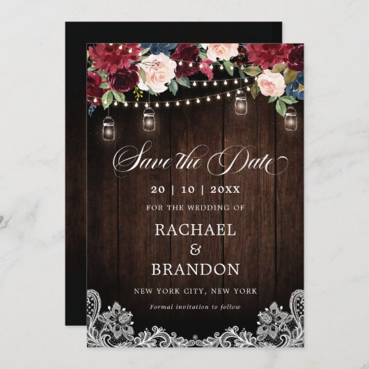 Save The Date Bois rustique Floral Mason Jar Enregistrer la date (Devant / Derrière)