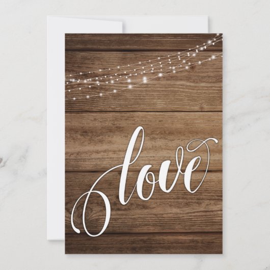 Save The Date Bois rustique, lumières blanches et script complex (Dos)