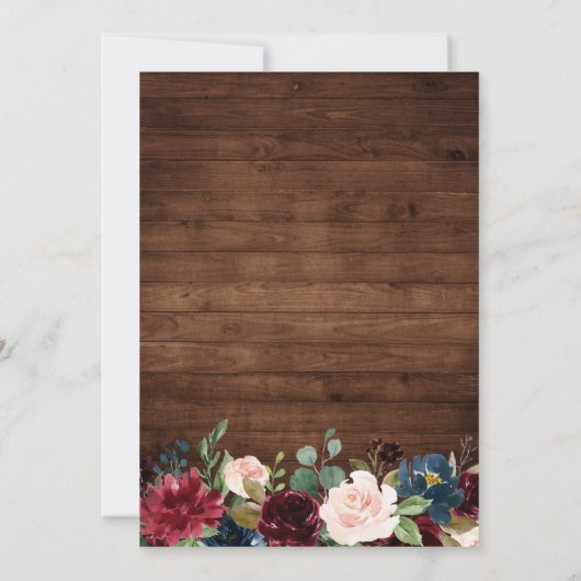 Save The Date Bois rustique Mariage floral bordeaux géométrique (Dos)