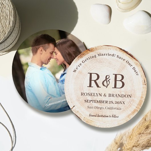 Save The Date Bois Rustique Mariage Monogramme Noms Photo person