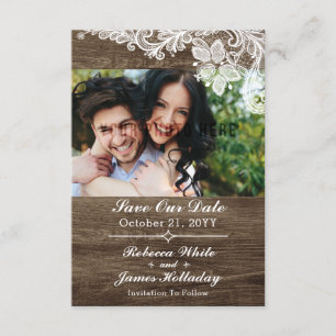 Save The Date Bois rustique & Mariage Vintage En Dentelle Enregi