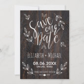 Save The Date Bois rustique Sauvez notre date Typographie blanch (Devant)
