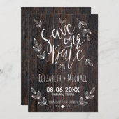 Save The Date Bois rustique Sauvez notre date Typographie blanch (Devant / Derrière)