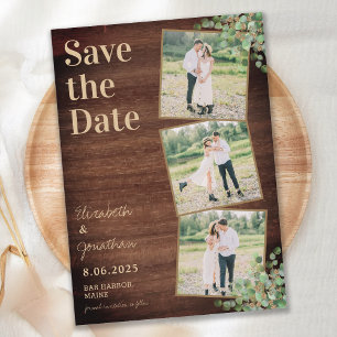 Save The Date Bois rustique vert Eucalyptus Photo Collage