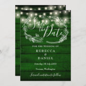 Save The Date Bois vert rustique éclaire le Mariage floral (Devant / Derrière)