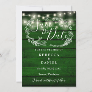 Save The Date Bois vert rustique éclaire le Mariage floral