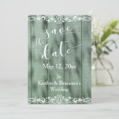 Save The Date Bois vert rustique Grille blanche Enregistrer la d (Debout devant)