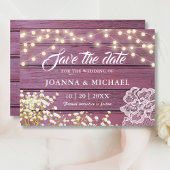 Save The Date Bois violet rustique Lumières et dentelle