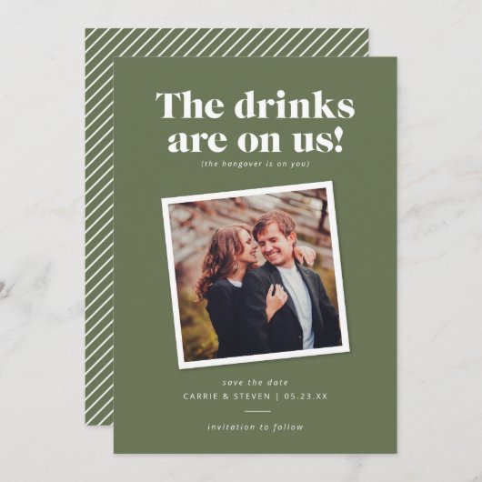 Save The Date Boissons aux nôtres Mariage drôle Enregistrer la d (Devant / Derrière)