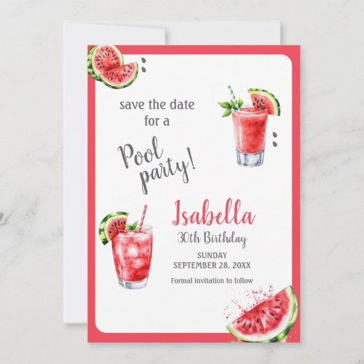 Save The Date Boissons de la Piscine de pastèque (Devant)