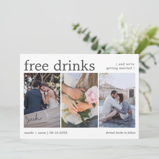 Save The Date Boissons Gratuites 3 Photo Mariage Réserver la Dat (Debout devant)