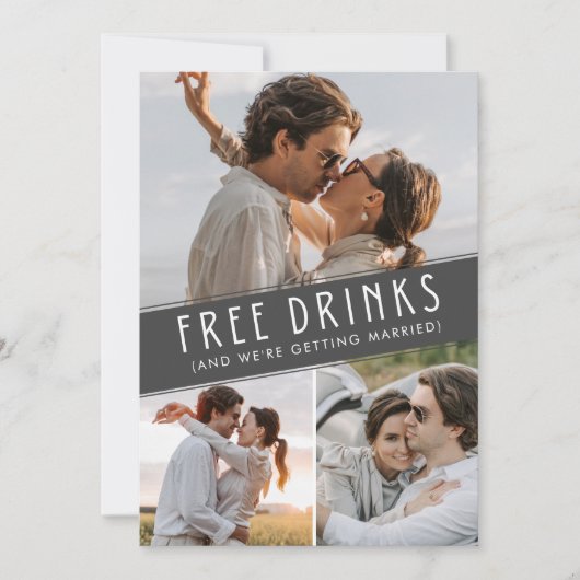 Save The Date Boissons gratuites 3 Photo QR Code Mariage (Devant)