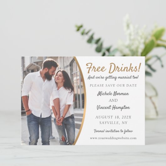 Save The Date Boissons Gratuites Black Gold Photo Décontracté En (Debout devant)