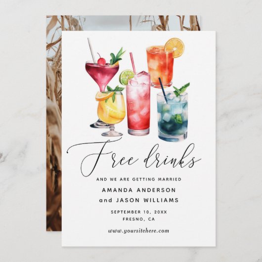 Save The Date Boissons gratuites. Drôle de cocktails modernes ph (Devant / Derrière)