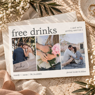 Save The Date Boissons Gratuites Élégantes Trois Photos Mariage