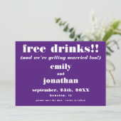 Save The Date Boissons Gratuites Mariage Décontracté Violet Enre (Debout devant)