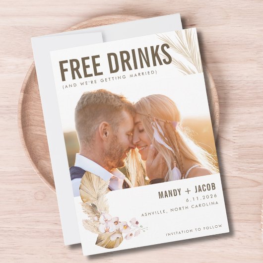 Save The Date Boissons gratuites Photo Boho Wedding Enregistrer 