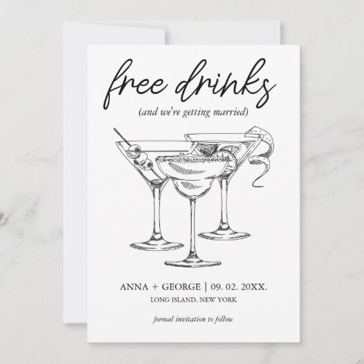 Save The Date Boissons Gratuites Photo de Cocktail Mariage Drôle (Devant)