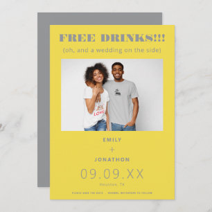 Save The Date Boissons Gratuites Photo Décontracté Gris Jaune En