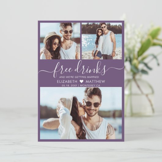 Save The Date Boissons gratuites Script Purple 3 Photo Collage M (Debout devant)