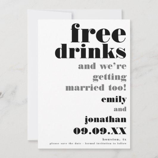 Save The Date Boissons gratuites Texte Décontracté Mariage Enreg (Devant)