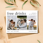 Save The Date Boissons gratuites Trois Fiançailles Mariage photo<br><div class="desc">Présentez nos boissons gratuites Mariage photo avec trois Fiançailles Sauvegardez les cartes Date - une façon délicieuse pour les couples engagés d'annoncer leur prochain mariage à des êtres chers ! Parfaits pour ceux qui apprécient une touche d'humour, ces cartes déclarent fièrement "Boissons gratuites (et nous nous marions)". Disposant d'une mise...</div>
