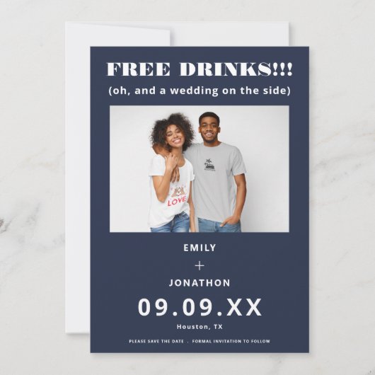 Save The Date Boissons Libres Photo Décontracté Marine Blanc Enr (Devant)