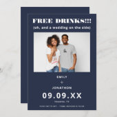Save The Date Boissons Libres Photo Décontracté Marine Blanc Enr (Devant / Derrière)