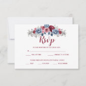 Save The Date Boîtier RSVP de mariage bleu et bordeaux Dusty (Devant)