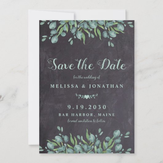 Save The Date Boîtier Rustique Mariage Eucalyptus Vert (Devant)