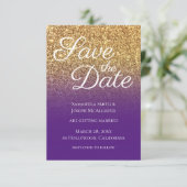 Save The Date Bokeh Gold Parties scintillant Royal Purple Ombre (Debout devant)