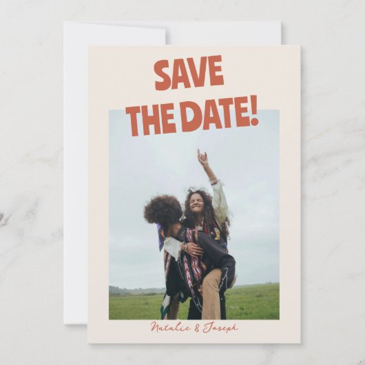 Save The Date Bold Bright Funky Retro Mariage photo unique (Devant)