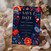 Save The Date Bold Red and Blue Floral