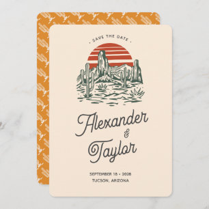 Save The Date Bold Retro Vibes Saguaro Mariage du désert du pays