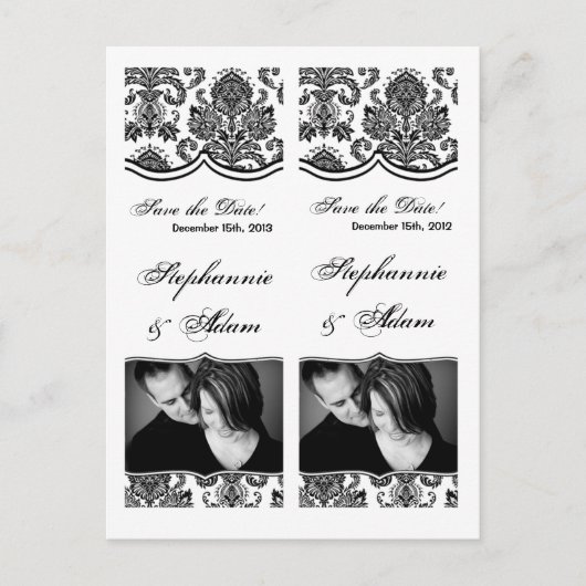 Save the Date Book Mark Favors Zwart Wit Damast Aankondigingskaart (Voorkant)