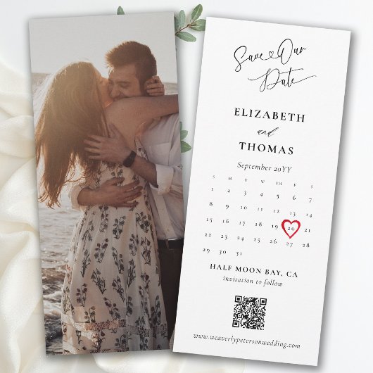 Save The Date Bookmark Calendar Heart Modern Calligraphy Wedding