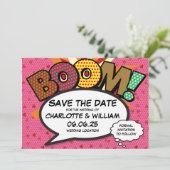 Save The Date BOOM Enregistrez la date Fun Retro Bande dessinée  (Debout devant)