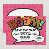 Save The Date BOOM Enregistrez la date Fun Retro Bande dessinée  (Devant / Derrière)