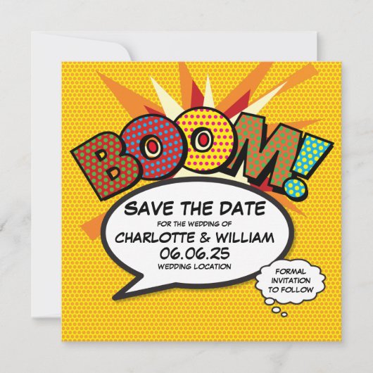 Save The Date BOOM Enregistrez la date Fun Retro Bande dessinée  (Devant)