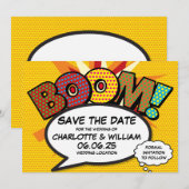 Save The Date BOOM Enregistrez la date Fun Retro Bande dessinée (Devant / Derrière)