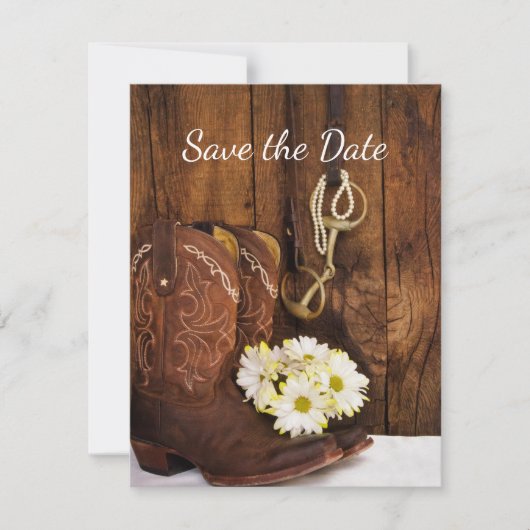 Save The Date Boots Cowboy Horse Bit Daisies Grange Enregistrer  (Devant)